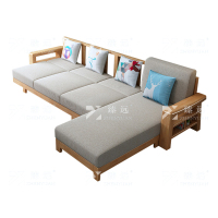 臻远 ZY3112205 简约实木沙发原木色实木沙发 四人位脚踏可拉床