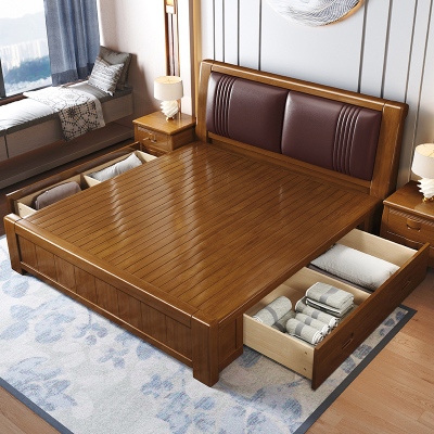 臻远ZY-SMC-156 现代简约实木床双人床 1.5米抽屉高箱