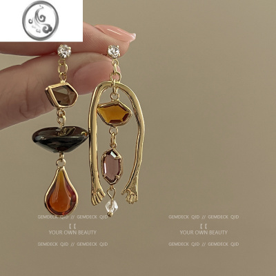 JiMi法式复古小众设计冷淡风不对称锆石耳环文艺高级独特气质耳饰耳坠