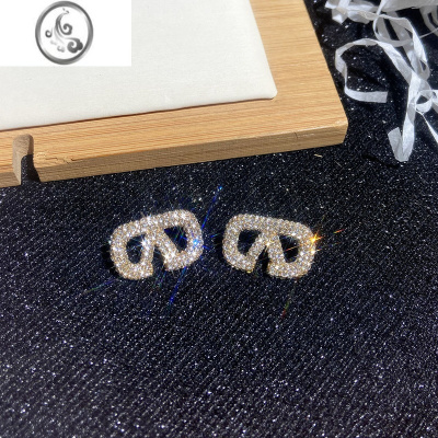 JiMi2023年轻奢紫色风精致字母水钻耳环爆闪名媛风耳坠晚宴高级感耳钉