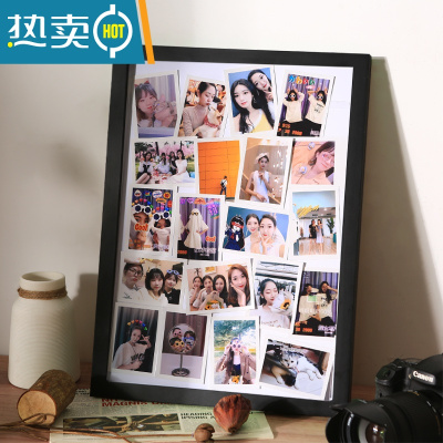 敬平diy七夕情侣手工纪念品拍立得照片相框挂墙大尺寸相册装裱画框架 黑色—实木材质 16寸挂墙[可放30.5*40.6厘