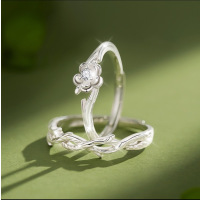 玫瑰与桔梗S999纯银戒指轻奢小众高级设计感对戒生日礼物送男女友送女朋友老婆情人节七夕生日礼物