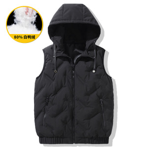 羽绒马甲男秋冬季男士白鸭绒连帽男短款青年外套保暖无袖坎肩马夹