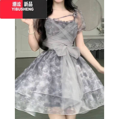 YIBUSHENG在逃公主甜美网纱蓬蓬连衣裙女季新款小个子法式温柔风绝美短裙