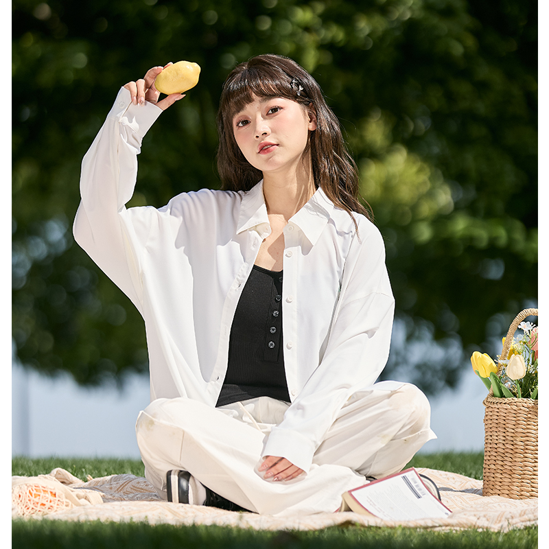 [2.5折价78元]唐狮夏季新款防晒衬衫女薄款宽松开衫衬衣外套简约白色上衣空调衫