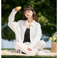 [2.5折价100.9元叠加优惠券]唐狮夏季新款防晒衬衫女薄款宽松开衫衬衣外套简约白色上衣空调衫