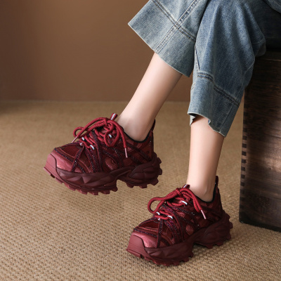 厚底老爹鞋女2026春季新款时尚水钻增高网面透气百搭休闲运动鞋