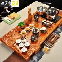 三维工匠紫砂整套功夫茶具套装家用简约陶瓷茶杯电热磁炉茶台茶道实木茶盘 22原木双龙青花黑唐诗 42件