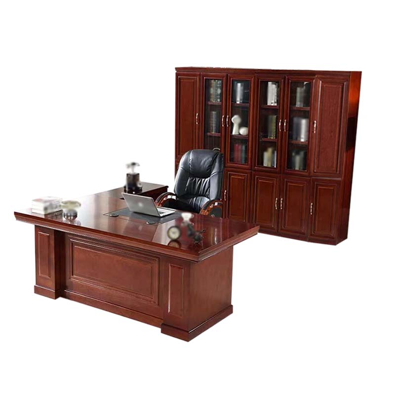 乙壬老板桌大班台总裁桌椅组合贴实木皮办公桌简约单人主管经理桌2.2米整套+椅子+六门书柜