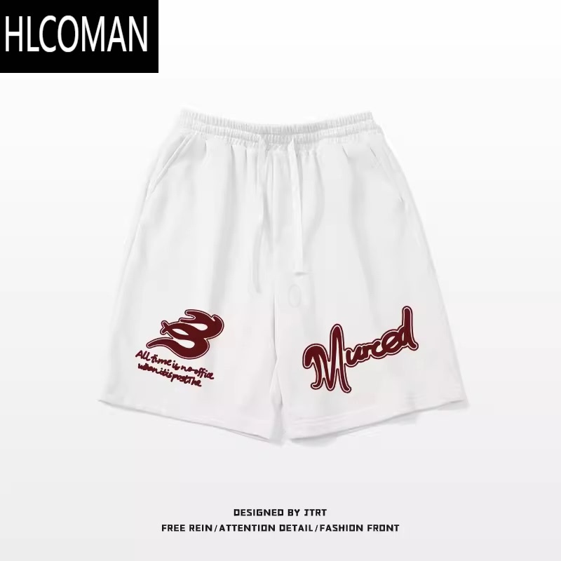 HLCOMAN夏季新款ins美式简约字母印花五分运动裤男国潮oversize百搭短裤