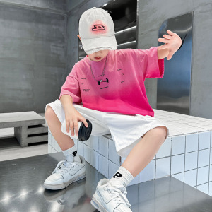 男童短袖T恤纯棉夏季2026新款儿童夏装男孩套装中大童炸街两件套