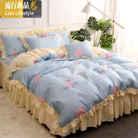 家纺韩式小清新少女心床裙四件套简约公主风1.5/1.8m被套床上用品 三维工匠