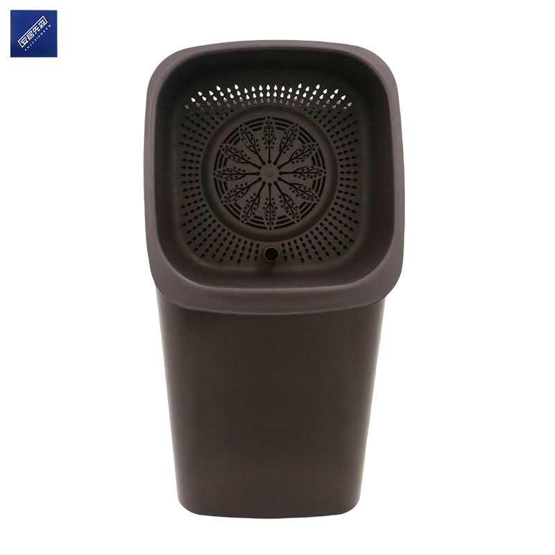 安居先森塑料过滤垃圾桶茶渣桶 咖色方形