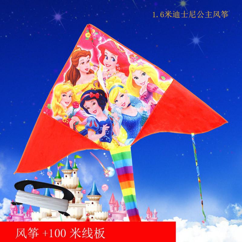 新款迪士尼公主凯蒂猫女孩三角长尾潍坊风筝初学者简单好放创意 三维工匠 六公主+500米线水晶蓝盘轴承大摇把