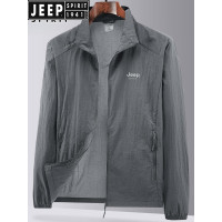 吉普 防晒衣 男透气冰丝风衣超薄弹力防水宽松大码上衣 男款 深灰 2XL(约身高175-180cm)