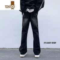 YANXU渐变微喇牛仔裤男春季复古水洗炸街痞帅裤子美式潮牌高街直筒长裤