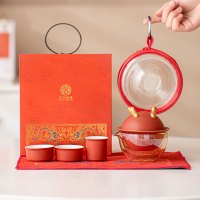 苏氏陶瓷(SUSHI CERAMICS)描金万事兴龙快客杯礼盒便捷旅行包茶具