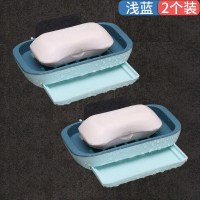 肥皂盒架子沥水洗衣肥皂盒卫生间创意免打孔双层吸盘壁挂式香皂盒 三维工匠 双格皂盒置物架带毛巾架-灰色