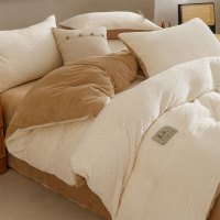 轻奢牛奶绒床上四件套新款秋冬季加厚珊瑚绒被套罩床笠三件套