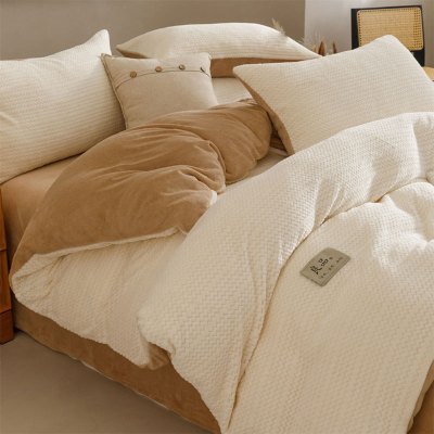 轻奢牛奶绒床上四件套新款秋冬季加厚珊瑚绒被套罩床笠三件套