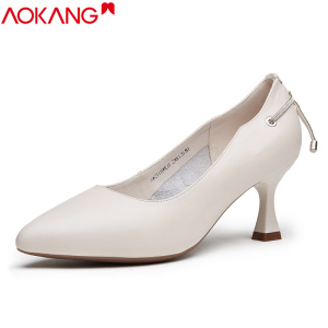 奥康女鞋法式高跟皮鞋酒杯跟职业正装单鞋女工作皮鞋