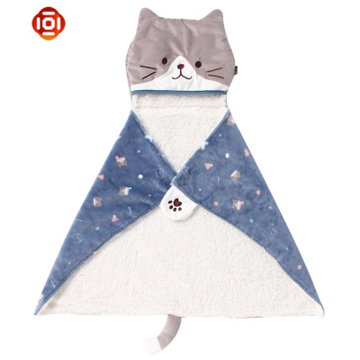 日式猫咪懒人毯子披肩午睡斗篷办公室毛毯单人女宿舍学生保暖冬季三维工匠