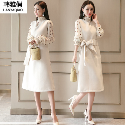 韩雅俏(HANYAQIAO)2018新品两件套宽松休闲时尚韩版百搭色潮流气质街头清连衣裙年春季
