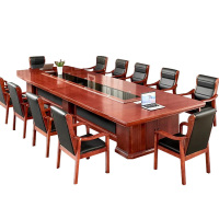 东升顺大型油漆会议桌实木黑玻璃长桌办公室桌椅组合工作台3.5米会议桌+12把将椅