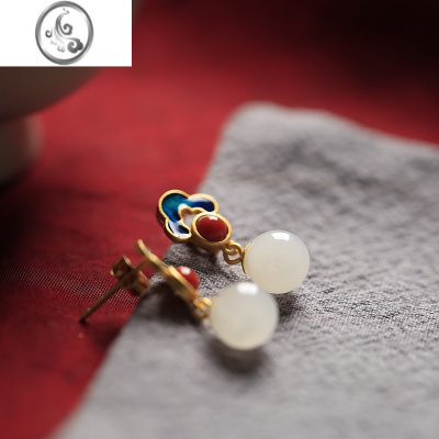 JiMi银银和田玉耳环女国风汉服小众设计感高级感圆形古风耳钉耳饰耳坠