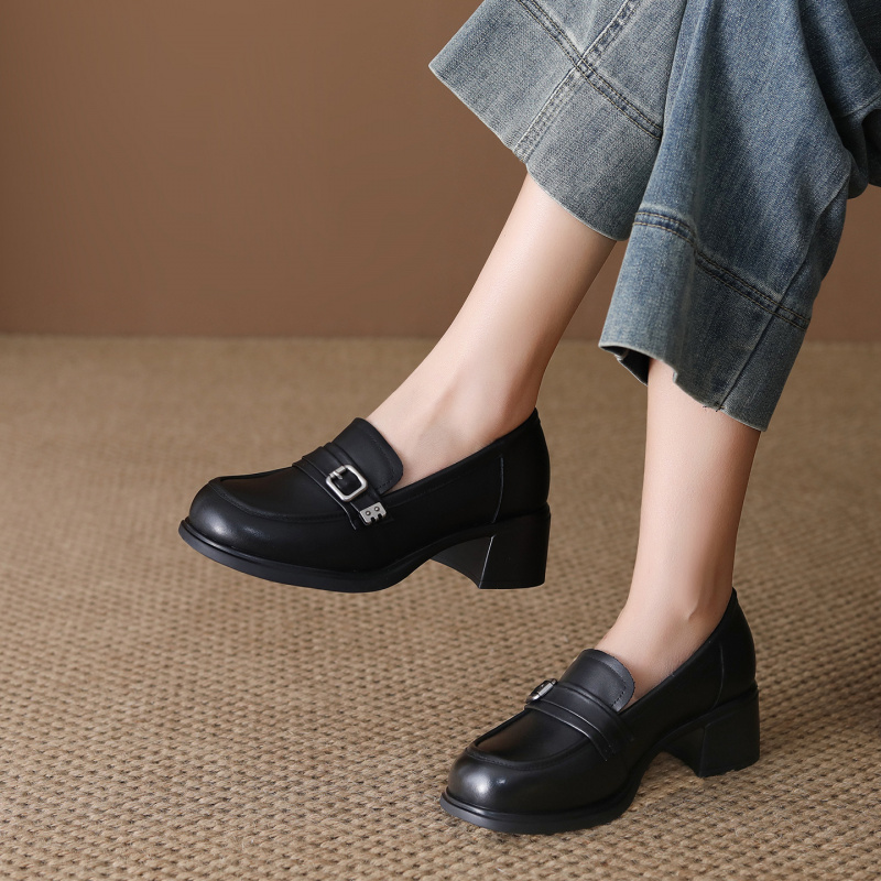 头层牛皮乐福鞋女2026春季新款英伦风软底粗跟复古透气百搭单鞋女