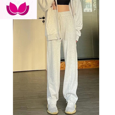 七斓雪花灰色卫裤直筒长裤宽松显瘦收口纯色束脚运动裤子男女同款