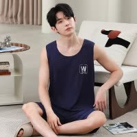 男士新款冰丝背心短裤套装夏天无袖凉爽休闲家居服睡衣大码可外穿
