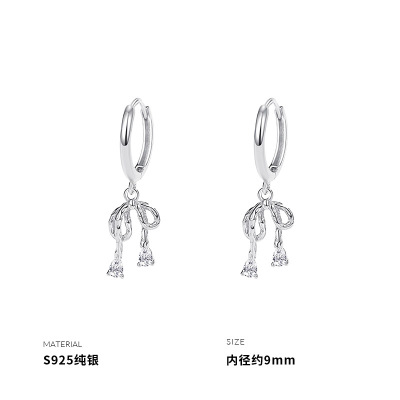 925纯银蝴蝶结耳扣女耳钉耳环耳饰学生通勤配饰时尚送女朋友老婆情人节七夕生日礼物