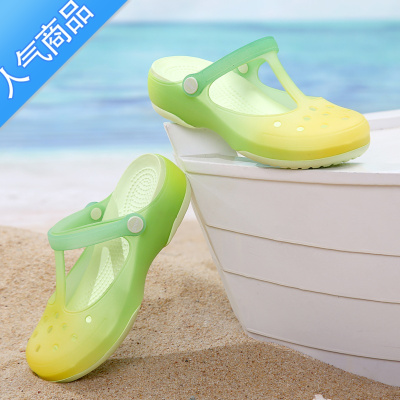 SUNTEK洞洞鞋女2023夏ins潮厚底防滑大码海边沙滩凉鞋护士外穿果冻拖鞋