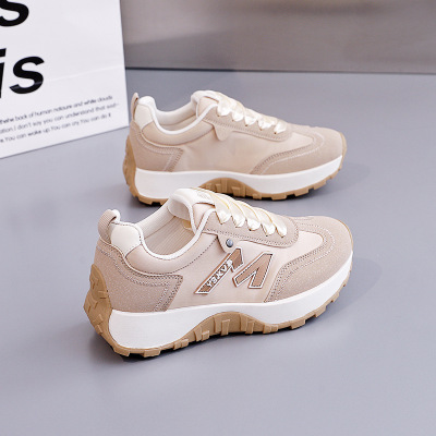 ins韩版皮面低帮老爹鞋女2026春季新款透气增高休闲_770