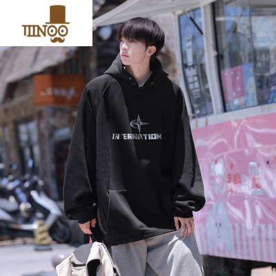 YANXU设计感痞帅长袖卫衣男2023秋季新款青少年情侣感宽松套头上衣