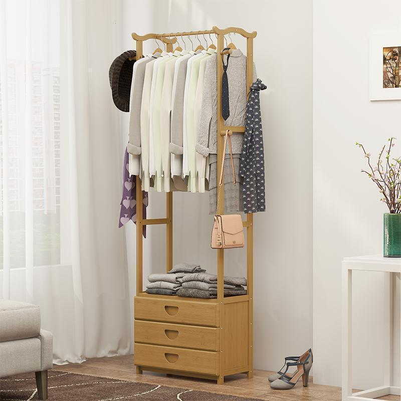 森美人简易家用衣帽架实木卧室挂衣架落地衣架子简约现代多功能衣服架子