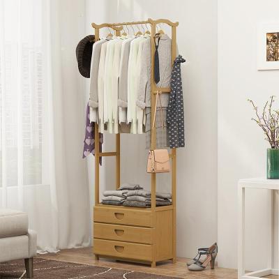 森美人简易家用衣帽架实木卧室挂衣架落地衣架子简约现代多功能衣服架子
