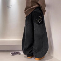 男童牛仔裤秋冬款新款痞帅风大男孩裤儿童一体绒加厚裤子