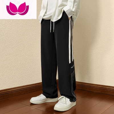 七斓条纹裤子男士春季潮牌高街直筒阔腿卫裤宽松运动裤款休闲长裤