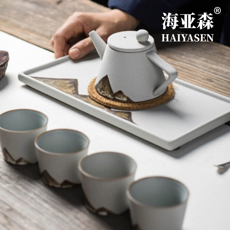 海亚森 TK-3115 森禧集中式山水陶瓷茶器一壶四杯带茶盘(内含茶夹茶巾)(计价单位:套)茶白色