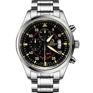 瑞士嘉年华CARNIVAL手表新石英表 男士飞行员系列夜光计时码表时尚6针多功能防水精钢运动男表真皮腕表8592B-6针