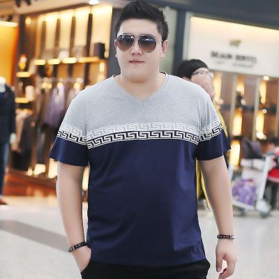 珂卡慕(KEKAMU)v领T恤男百搭夏天胖男短袖胖人加肥码肥佬男士2020潮胖子男装薄款灰色2XL--推荐170-190斤