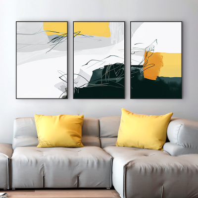 客厅装饰画现代简约CIAA轻奢挂画北欧沙发背景墙三联壁画9631/9632/963350*70油画布画面时尚白框NX