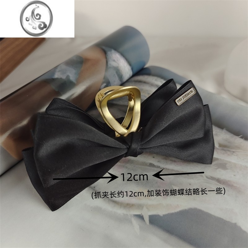 JiMi「」原创12cm黑色质感蝴蝶结金属抓夹简约高级脑后发夹发饰女