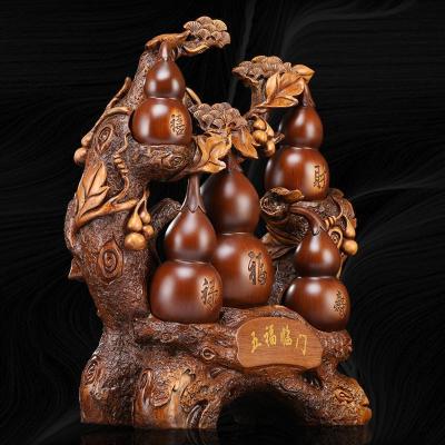 美帮汇五福临葫芦摆件福禄寿檀木色装饰品家居玄关博古架房间布置摆设