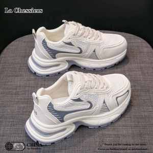 La Chessiers老爹鞋女春秋新款ins潮百搭时尚透气运动鞋厚底休闲鞋女鞋潮鞋 米色 37码