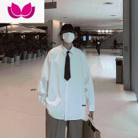 七斓白色衬衫男港风日系长袖衬衣潮牌ins高级感痞帅雅痞外套春季