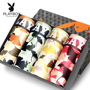 花花公子秋冬新品男士内裤时尚透气冰丝抗菌平角裤男大码中腰柔软潮中腰四角裤