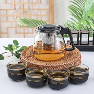 [补贴10%][1000/2000ML茶壶+4杯套装]耐热玻璃泡茶壶家用茶具